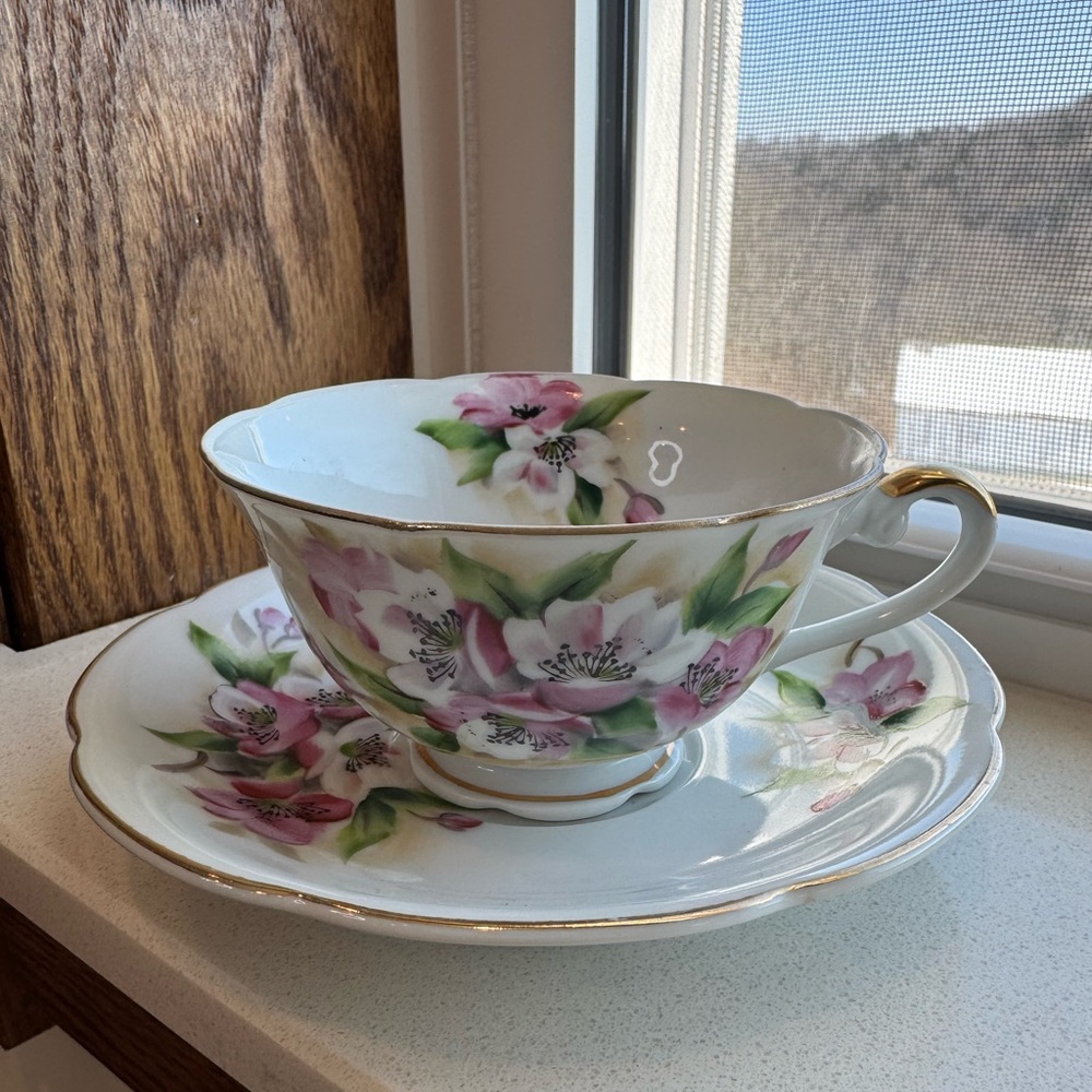 Vintage LEFTON CHINA Floral Teacup and Saucer Set